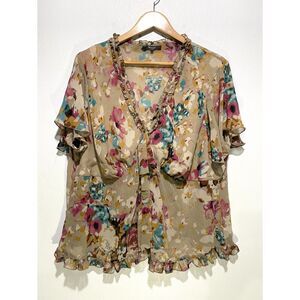 Belissimo NY Y2K blouse VTG babydoll dark romantic bow business casual women 2X